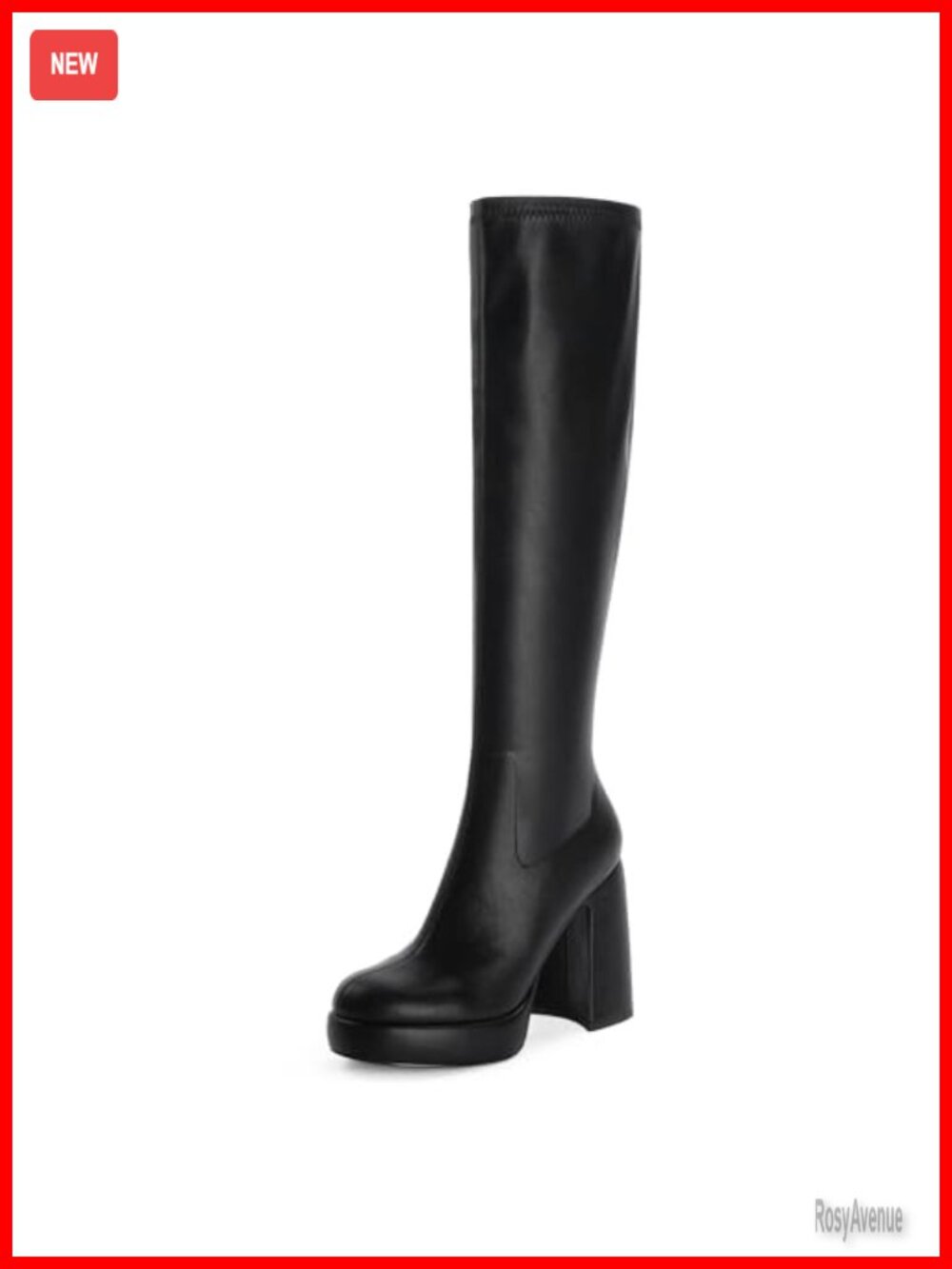Platform Knee High Boots Chunky Heel Rounded Toe Side Zipper Tall Boots